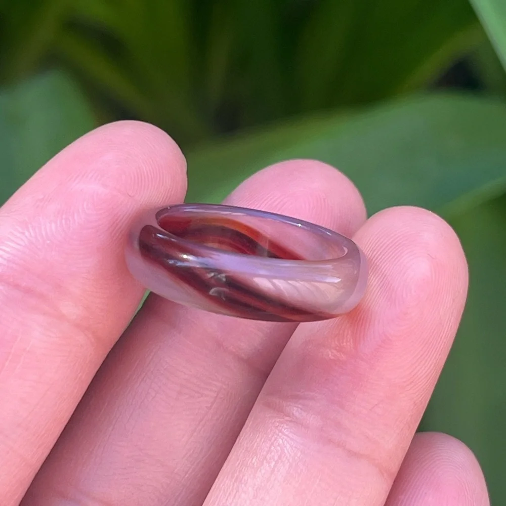 Size 6.5 burgundy color banded agate‎ band ring